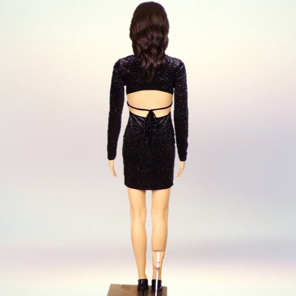 ONE & ONLY CLOTHING size S black glittery long-sleeve semi-backless party dress - Picture 5 of 13